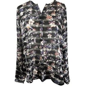 Skies are blue sheer floral stripe blouse